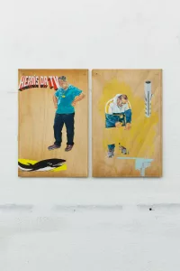 Na exposição Prefiro Não (2024), Felipe Rezende apresenta dípticos que unem pintura figurativa e elementos gráficos. As obras exploram narrativas cotidianas, tensionando realidade e ficção, enquanto refletem sobre a relação entre trabalho, consumo e representação cultural.