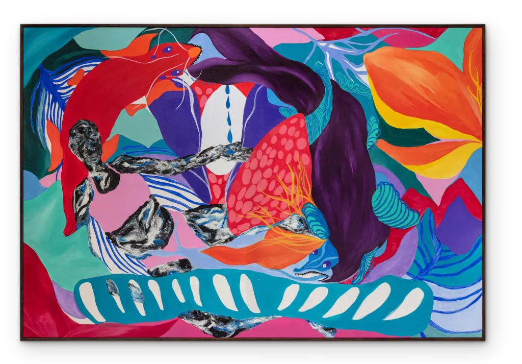 heloisa hariadne com uma gota já se faz oceano pra sede se matar em mergulho, 2021 acrylic and oil stick on canvas 112 x 163 x 4 cm photo filipe berndt 80 sombra