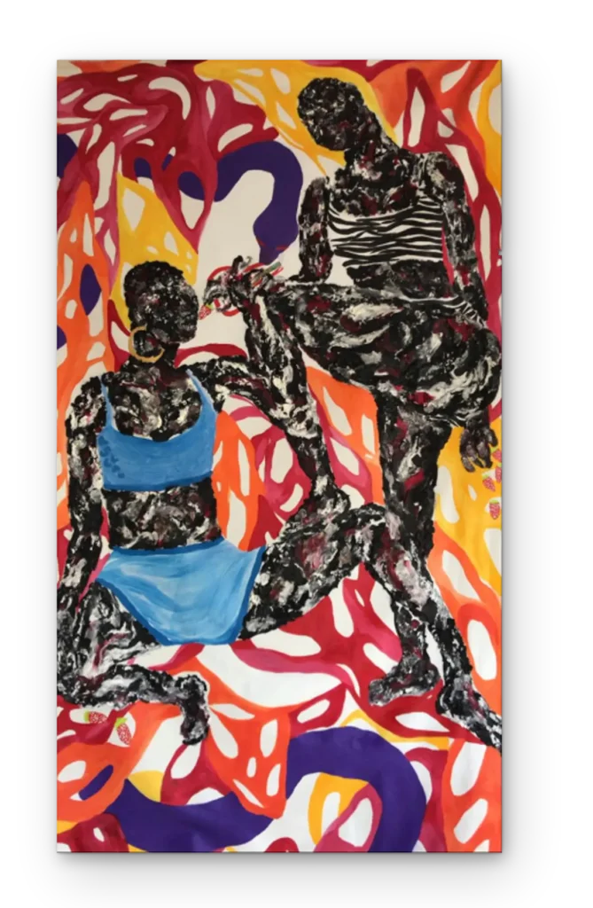 heloisa hariadne está por nascer venenos que nos penetrem mais que nossa prória relação, 2020. tinta acrílica, bastão a óleo e carvão 170x100cm 80 ppi sombra