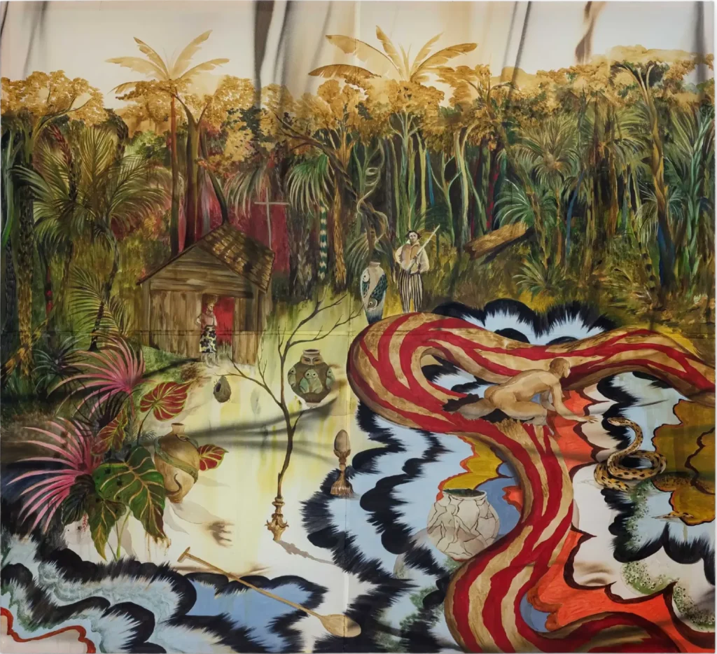 p05 luciano maia retorno de norato 2026 acrílica sobre sedas recortadas 120 x 117 cm sombra tripla
