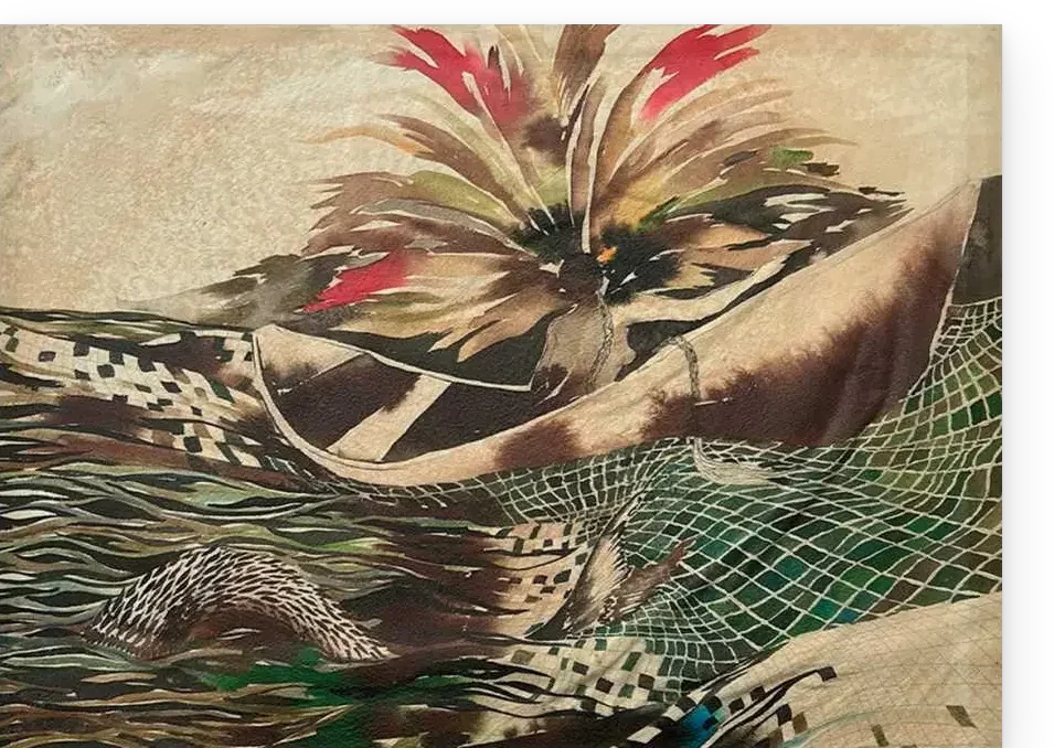 p36 luciano maia o boto ligeiro nas ondas sumiu 2025 acrílica sobre seda 60 x 45 cm sombra tripla